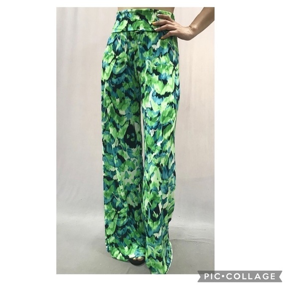 Lime, Blue, & White Palazzo Pants - Picture 3 of 4